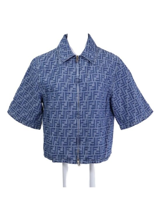 Fendi Jackets & Blazers - Fendi Zucca Pattern Denim Zip Up Short Sleeve Jacket 38